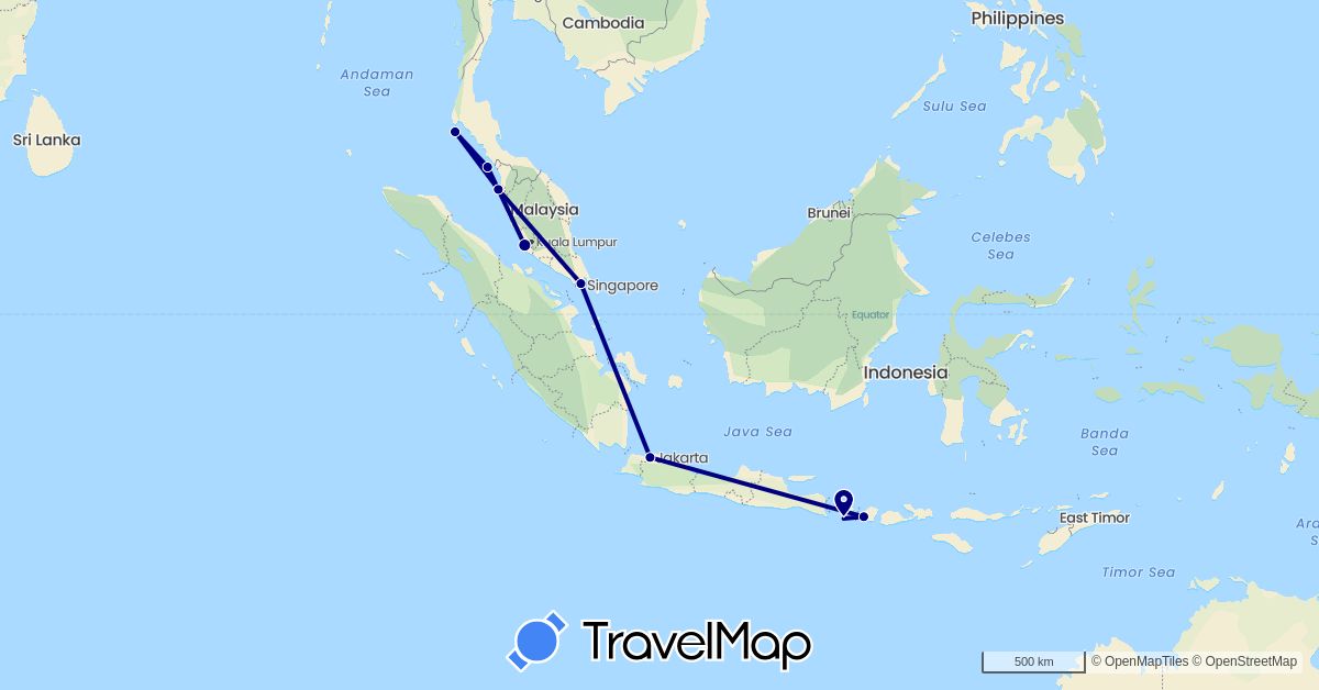 TravelMap itinerary: driving in Indonesia, Malaysia, Singapore, Thailand (Asia)