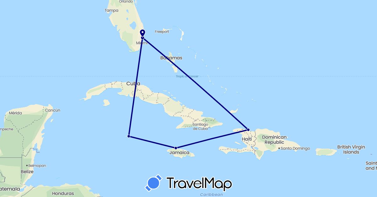TravelMap itinerary: driving in Haiti, Jamaica, Cayman Islands, United States (North America)